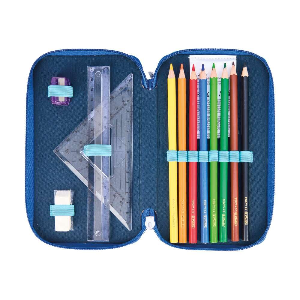 herlitz Estuche de 3 Compartimentos con Accesorios, Bolsa Infantil para Utensilios Escolares, Juego de Utensilios funcionales para Estudiantes, Safari en la Selva