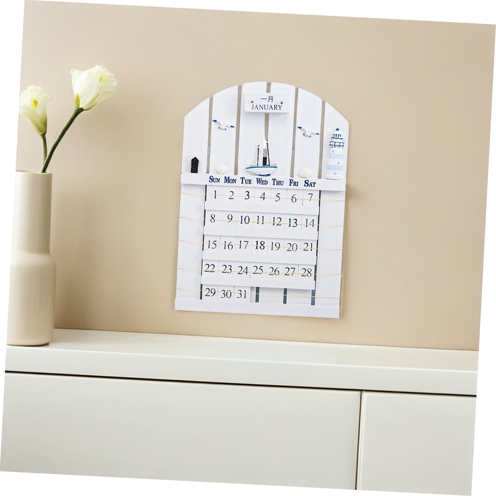 Calendario de Madera Decoración de Pared Funcional Adorno Duradero y Recordatorio de Fecha