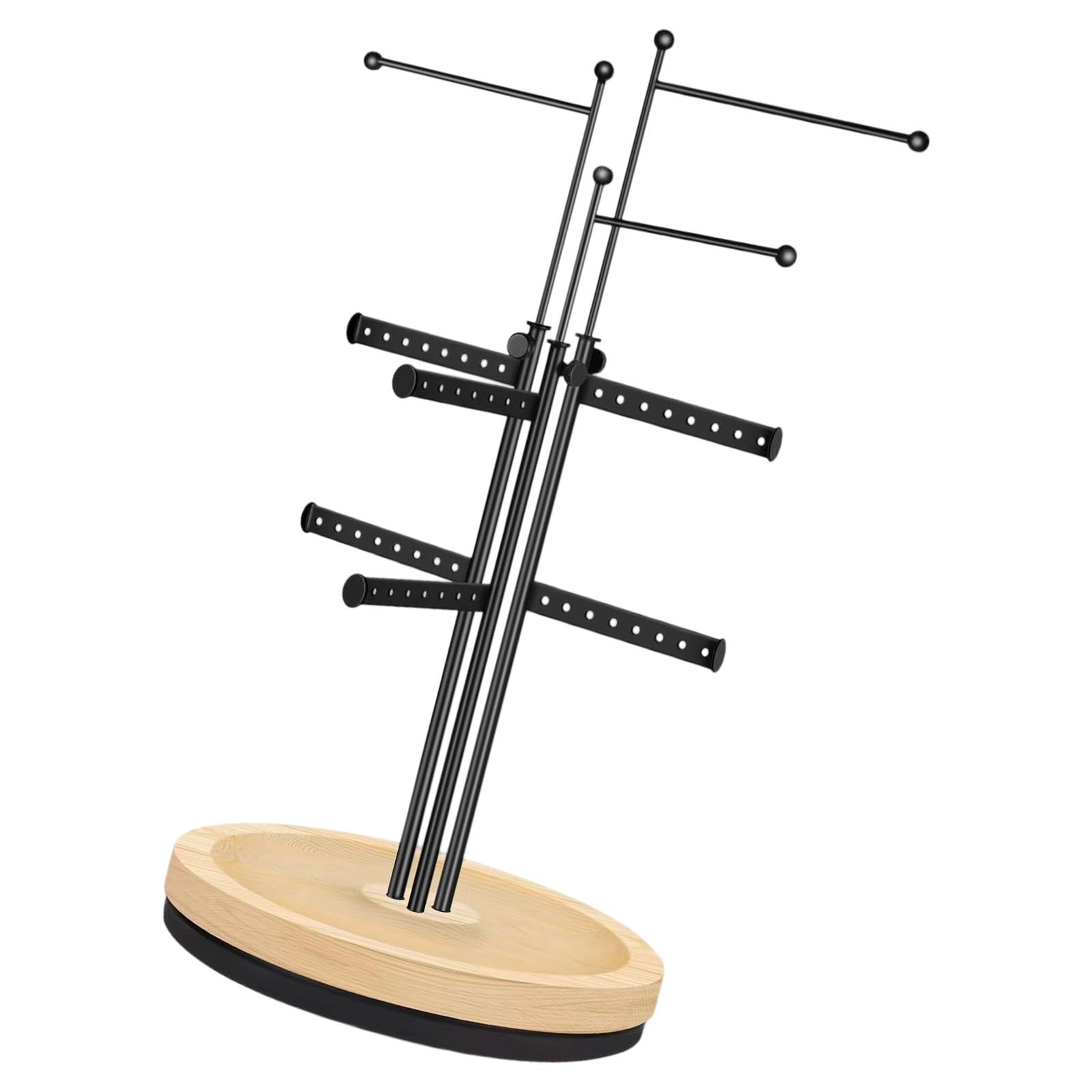 Woedpez Sturdy Rotating Jewelry Rack with Weighted Wooden Base Necklace Exhibition Stand 360 Platform Earring Display