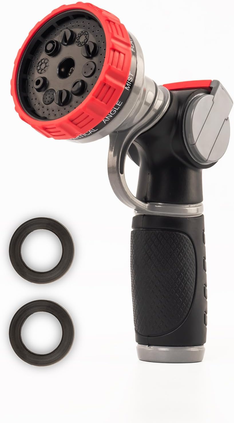 Garden Hose Nozzle,10 Adjustable Spray Patterns, Ergonomic Thumb Control Heavy-Duty Metal Spray Nozzle, Multi-Pattern Water Sprayer for Garden, Lawn, Car Wash (Thumb Control)
