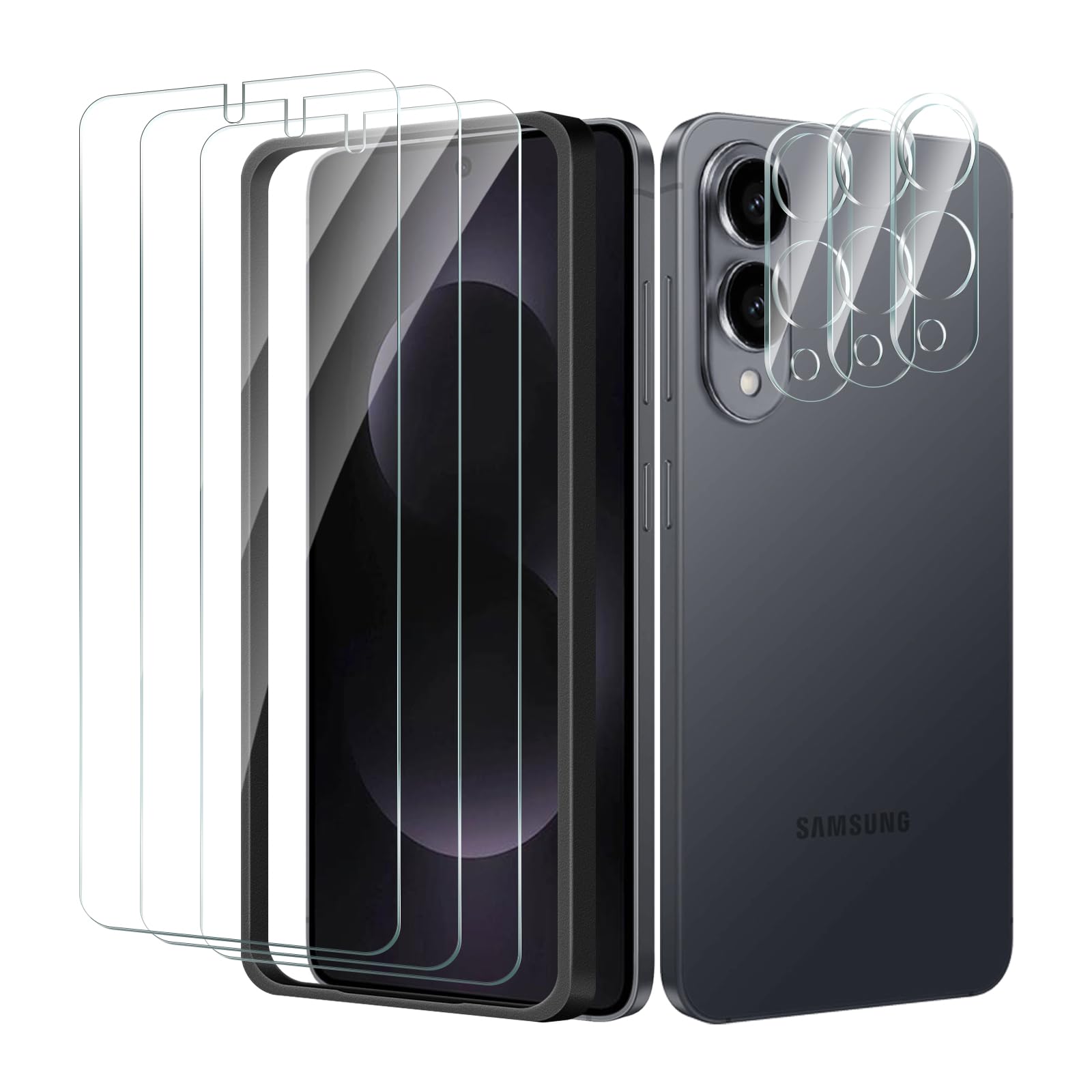 Paquete de 3+3 protectores de pantalla de vidrio templado para Samsung Galaxy S25 Edge con protector de lente de cámara, película de protección con marco de fácil instalación, dureza 9H