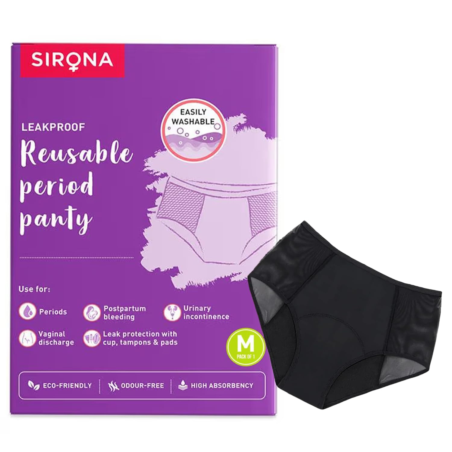 Sirona Reusable Period Panties for Women – Medium Size | Leak Proof Protection for Periods | For Postpartum Bleeding, Urinary Incontinence & Vaginal Discharge