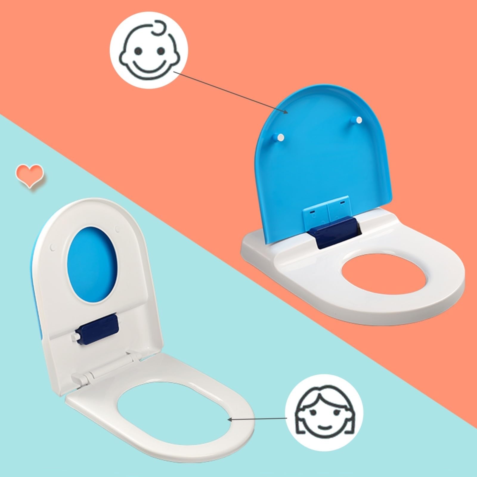 Soft Close Family Toilet Seat, Standard Size D Shape Toilet Seat, Quick Release for Easy Clean(Blue)