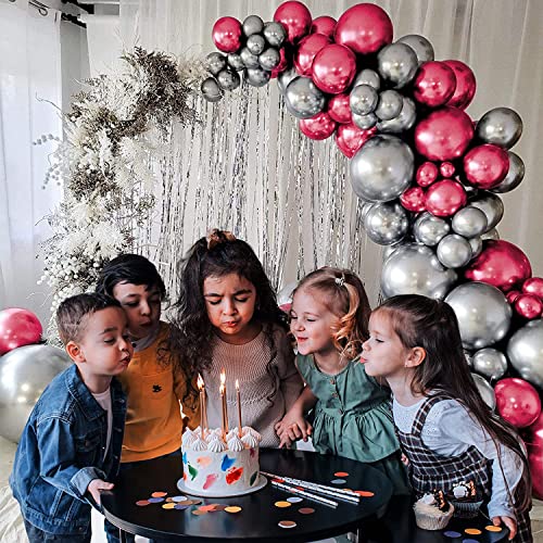 Image of Just Party 25Pcs Silver & 25Pcs Red Metallic Chrome Balloons with Shiny Surface For Birthdays /Anniversary /Engagement /Baby Shower /bachelorette Party Decorations (Pack of 50)