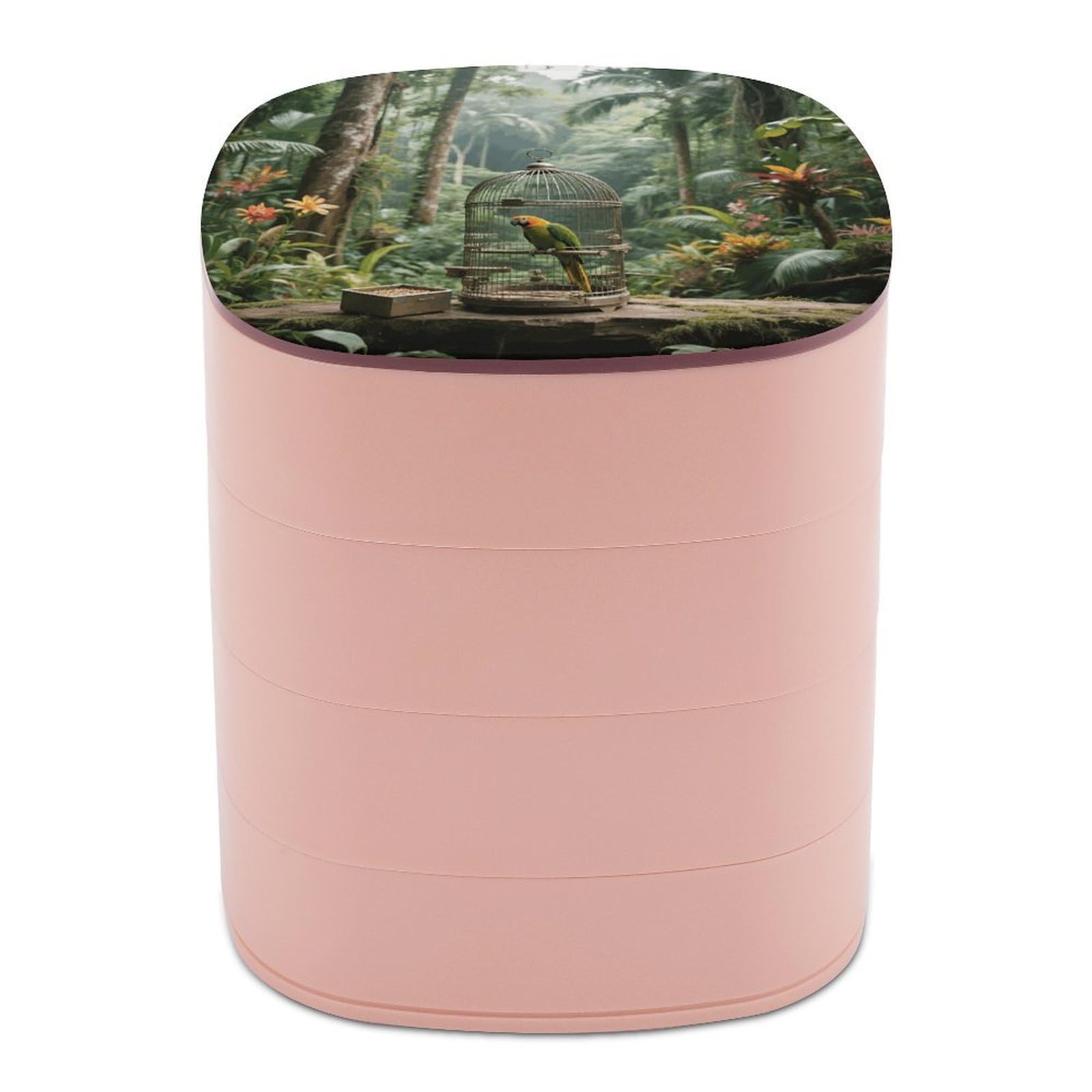VstaDank Parrot in Rainforest Jewelry Case Women Portable Travel Jewelry Box Rotating Jewelry Organizer with Mirror Multi-Layer Necklace Ring Earring Storage Box for Bracelets Rings