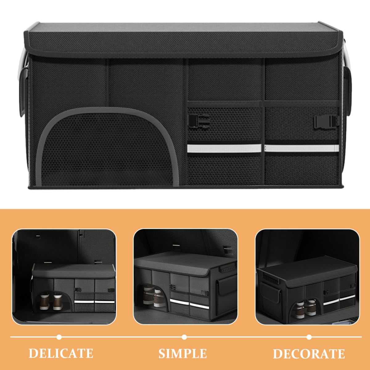 PACKOVE Organizador y Gran Capacidad de Maletero Plegable Maletero para Coche de Tela Oxford Color Negro con Tapa y Almacenamiento para Camping