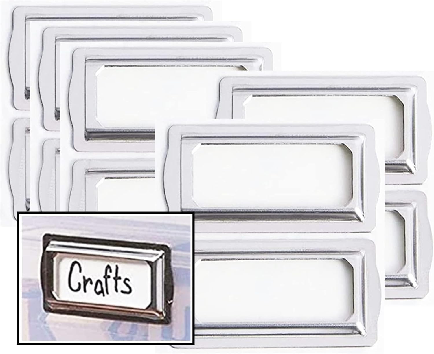 Self Adhesive Metal Bookplates for Books Cards 10Pcs Horizontal Clip Label Holders-Metal Drawer Tag Label Silver Bookplates Metals Frame for Office Library File Cabinet