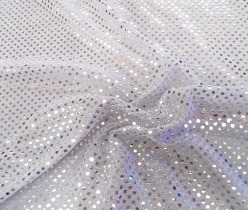 3mm Sequin Fabric Sparkly Stretch Metallic Jersey White
