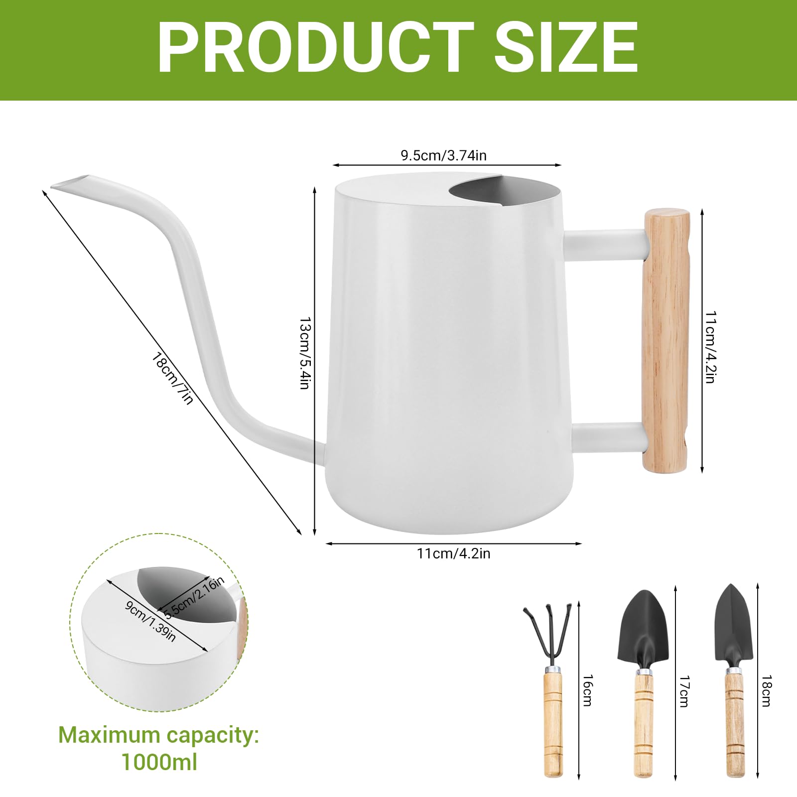 Arrosoir en Acier Inoxydable 1L,Petit Arrosoir pour Plantes D'intérieur avec Outils de Jardinage en Pot,Long Bec,Arrosoir Plante Interieur pour Plantes D'intérieur et Plantes Succulentes