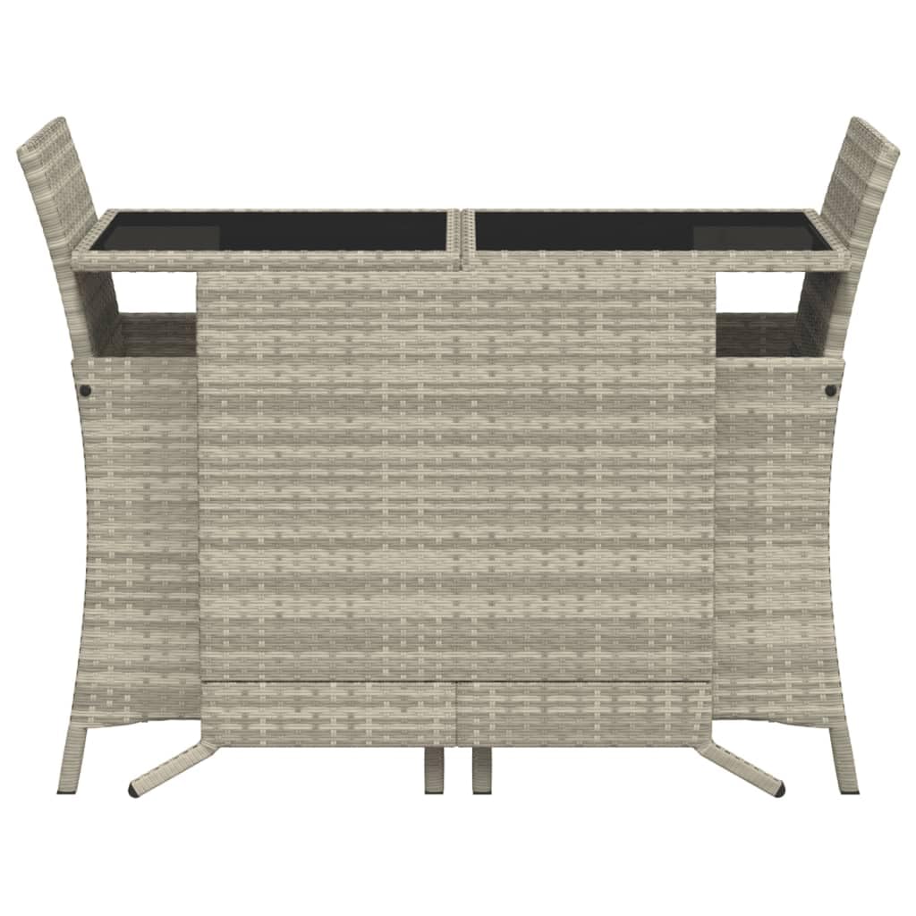 Ensemble de Bistro 3 pcs résine tressée Gris Clair avec Coussins Anthracite lavables Table Verre trempé mobilier Jardin extérieur Balcon Moderne