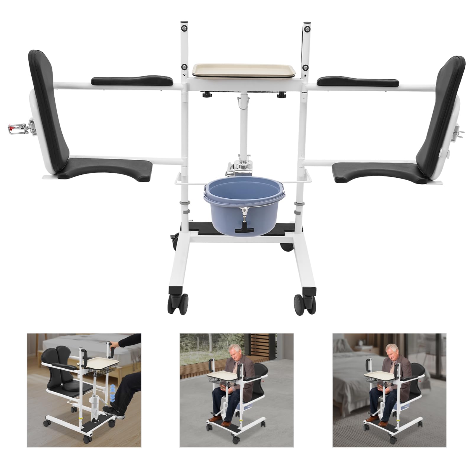 OUKANING Sollevatore idraulico per pazienti, sedia da toilette mobile con portata di 150 kg, altezza regolabile 43-63 cm, sedile pieghevole a 180°, per anziani e disabili