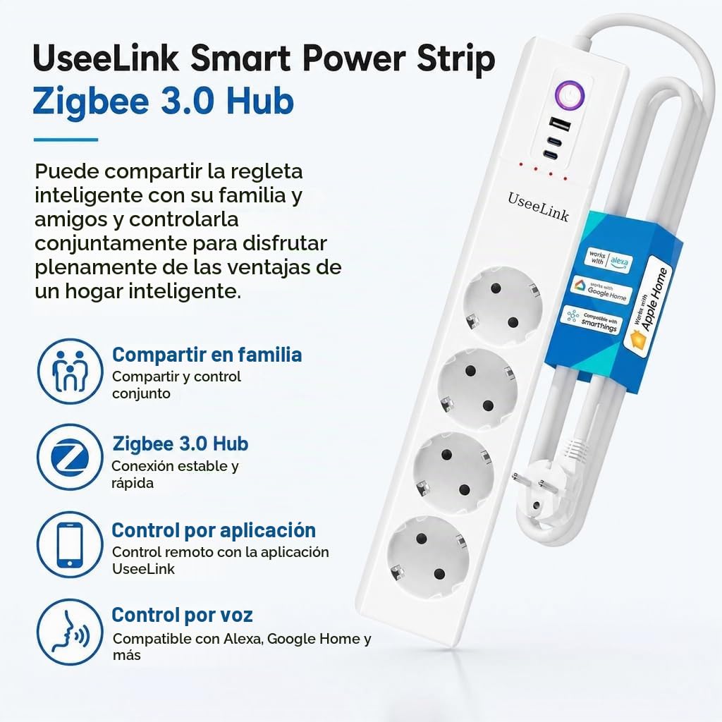 Se requiere un hub de protección contra sobretensiones con fuente de alimentación inteligente uselink ZigBee y un hub de Philips Hu smartthings tuya compatible con Alexa echo Google Home CE Reach RoHS