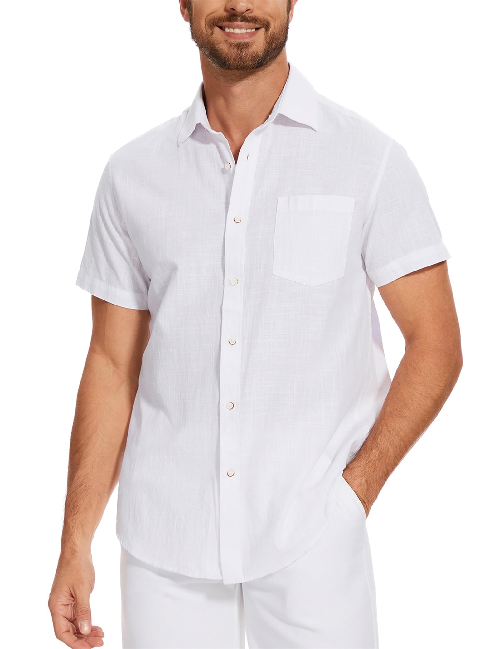 iClosam Camisa de Hombre Manga Corta Camisas Casual para Hombre 100% Algodón Bolsillo Delantero Color SóLido con Botones