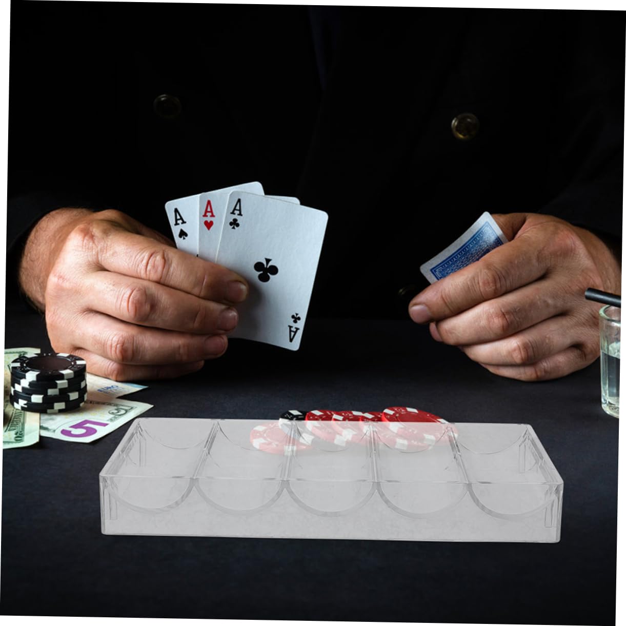 BESPORTBLE 2pcs Poker Chip Holder Multi Grid Storage Tray Wear Resistant Organizer for Chips Portable Compact Design for and Organization