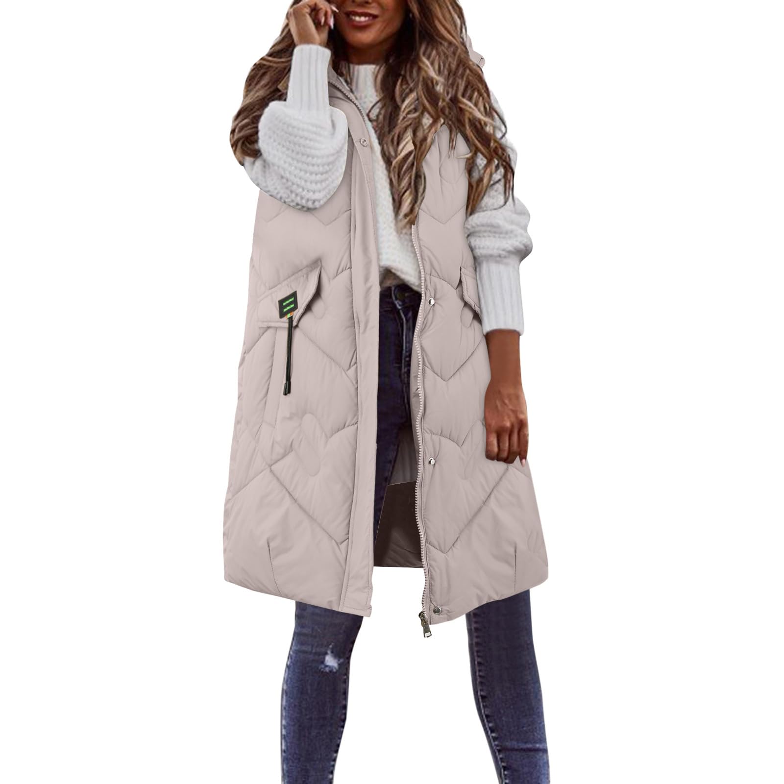 Women's Long Puffer Vest Casual Jacket Sleveless Fashion Thickened Warm Windbreakers Down Coats Hoodies Sleeveless