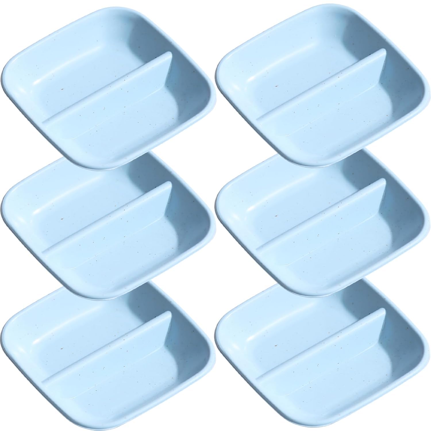 Jeyux Serving Platter Condiment Serving Tray 2 Compartment Appetizer Serving Tray Rectangular Divided Sauce Dishes for Restaurant Kitchen Spices Vinegar 3.54 Inch (Blue, 6pcs)