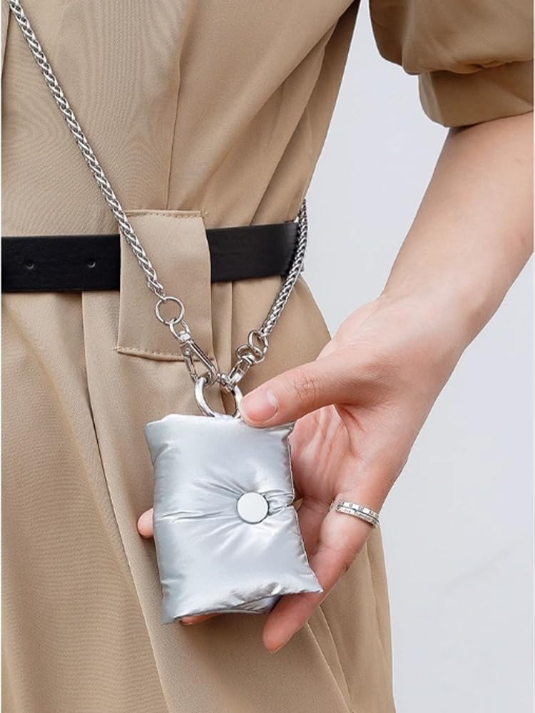 HPOD Compatible with AirPods Case Cover,Fashionable and Trendy Down Cotton Padded Quilted Headphone Bag with Portable Rope for Airpods Pro and Airpods 3 Case (Silver with Chain) - Image 4