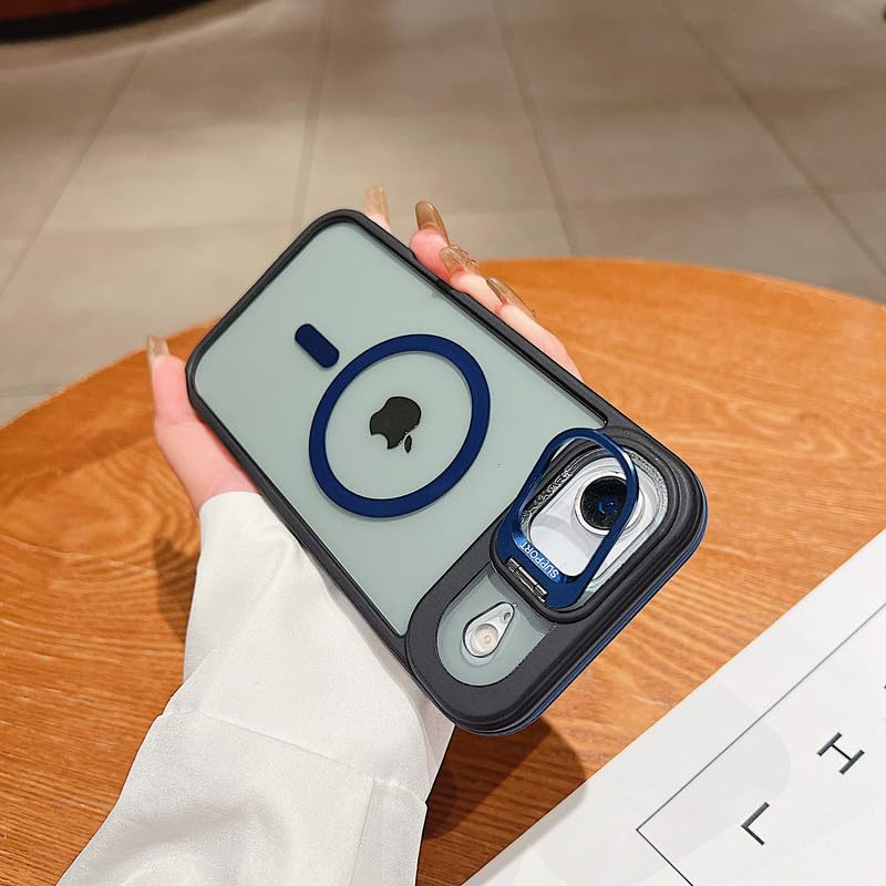 Image of LuxuryKase Smoked Clear MagSafe Case for iPhone Air | Metal Camera Guard Kickstand | Rugged Grip Edge | Hard PC Back + Soft TPU | Wireless Charging Support - Blue