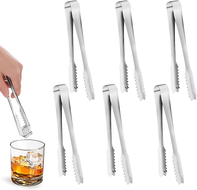 Abeillo 6 Pieces Ice Sugar Tongs, Stainless Steel Tongs Mini Sweet Tongs Small Buffet Serving Tongs for Food Coffee Sweets Bread Cake Kitchen Party Bar Bucket (6 Inch)