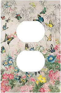 Decorative Outlet Covers Boho Wildflowers Butterfly Rustic Blue Pink Flowers 1 Gang Duplex Light Switch Cover Plate Wall Plates for Electrical Outlets Switchplate Faceplate for Home Decor