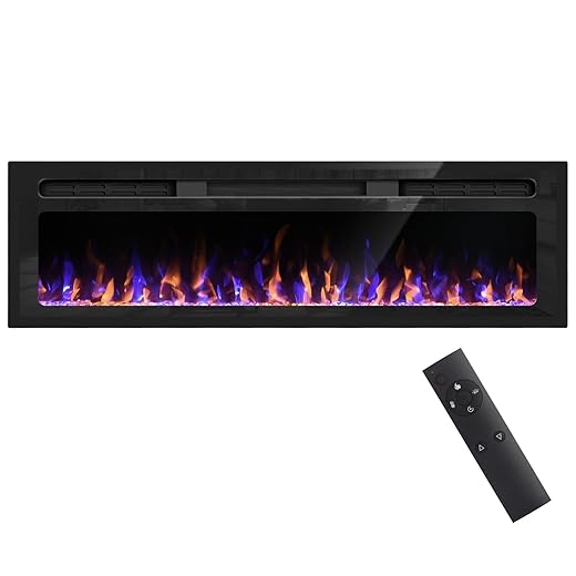 Hocookeper 50" Electric Fireplace in-Wall Recessed and Wall Mounted Electric Fireplace, Linear Fireplace Heater with Adjustable Flame Color,Timer,Remote Control,Touch Screen,750/1500W