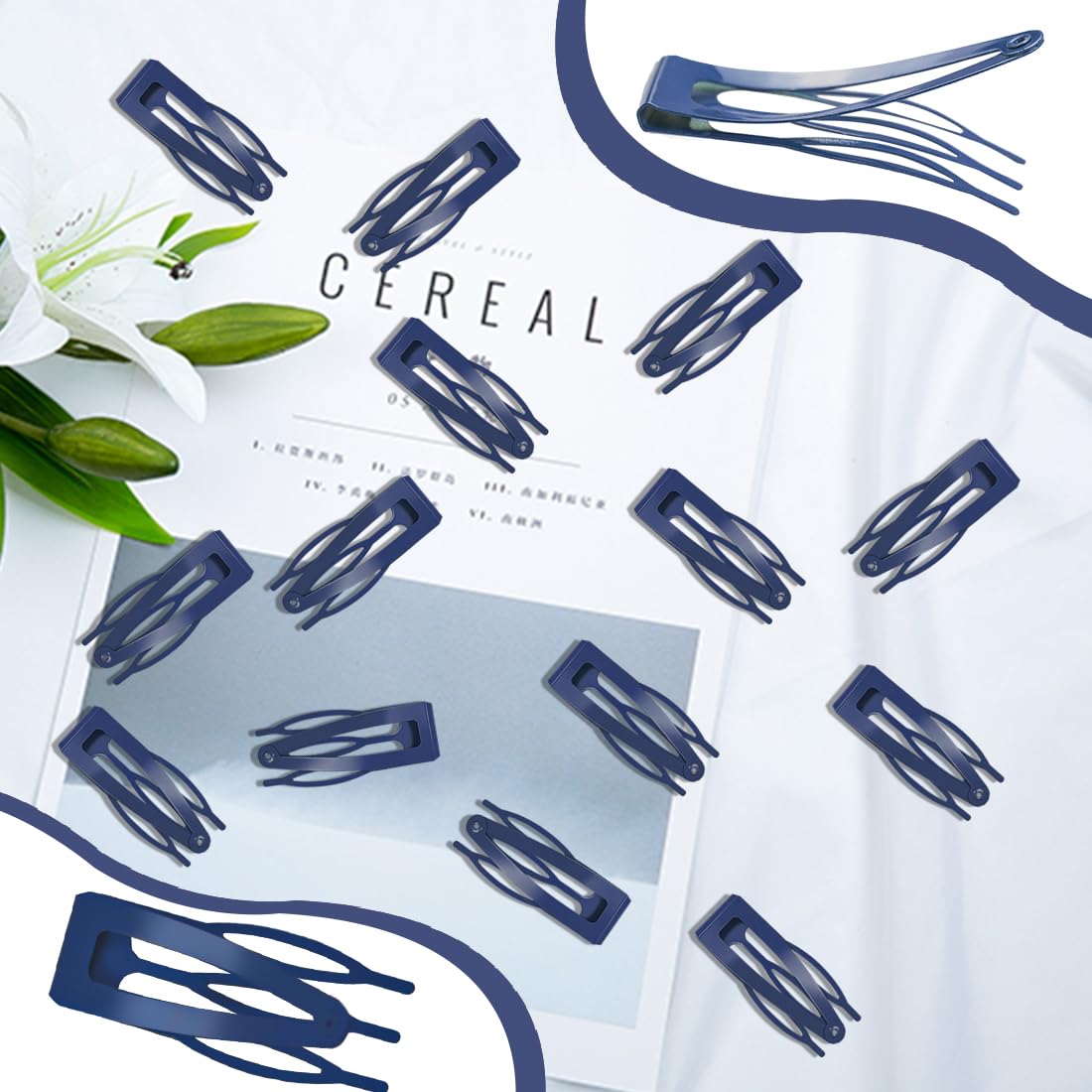 Lot de 20 pinces à cheveux en métal à double prise en main pour femmes/filles, petites barrettes pour cheveux fins/courts, accessoires à cheveux solides (bleu foncé)