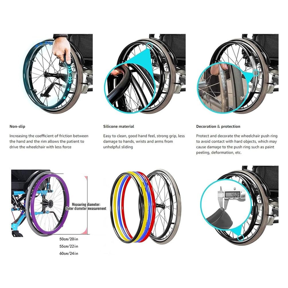 1 par de Fundas para Aros de Silla de Ruedas Cubiertas Antideslizantes de Silicona para Aros de Empuje de Silla de Ruedas de 20/22/24 Pulgadas Resistente al Desgaste,006,24in