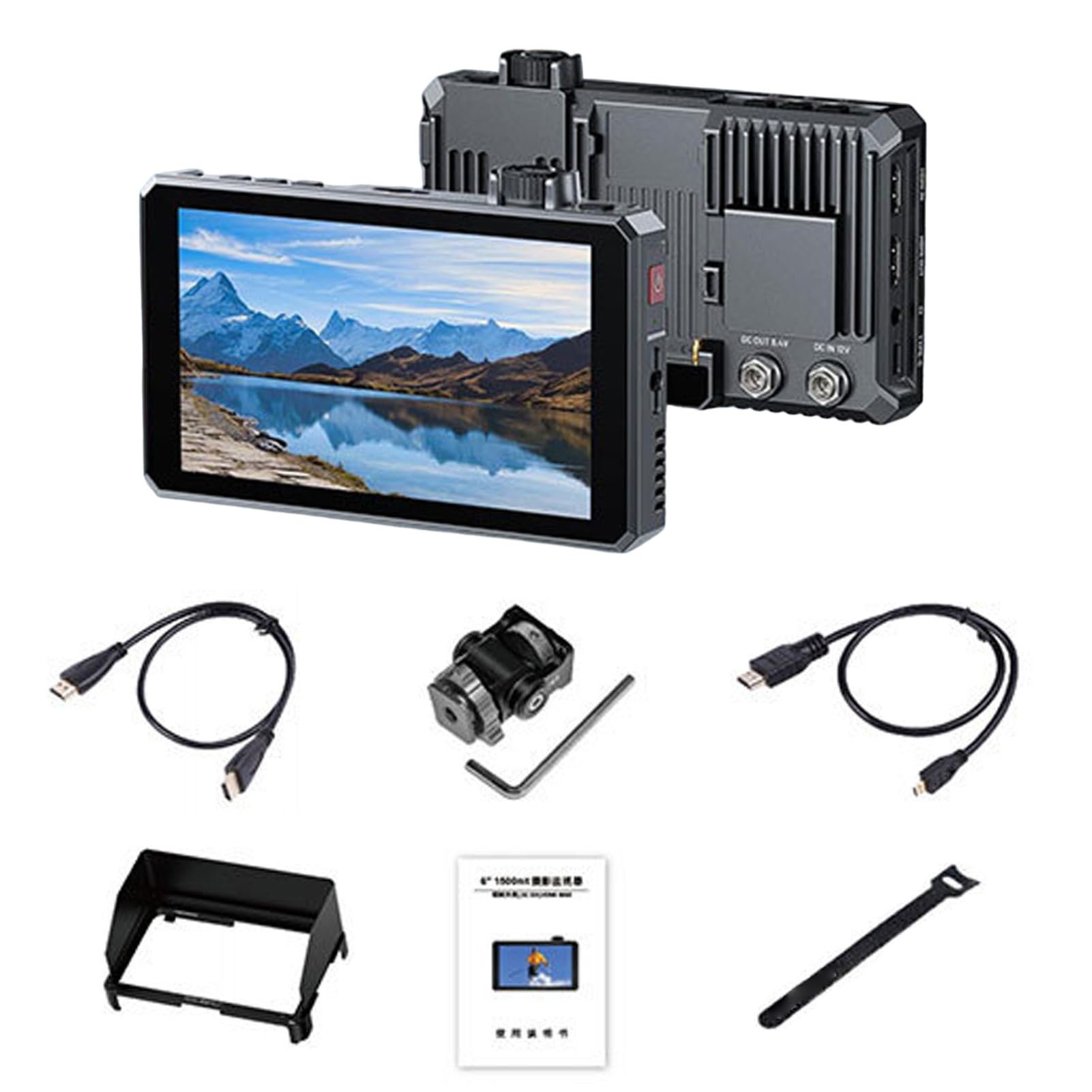 Monitor Kamerowy, 1500 Nitów, 1080P, 16:9, 6-Calowy Ekran Dotykowy, Obsługa Wejść/Wyjść 4K HDMI / 3G SDI, Gniazdo Słuchawkowe Stereo 3,5 Mm, Z Osłoną Przeciwsłoneczną
