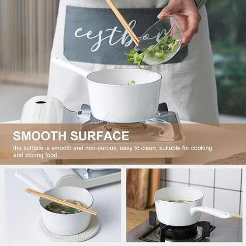 Miniatura 4 de CALIDAKA Cacerola de leche esmaltada de 1.2L, mini calentador de mantequilla, cacerola con boquilla de vertido, olla antiadherente, olla de fusión