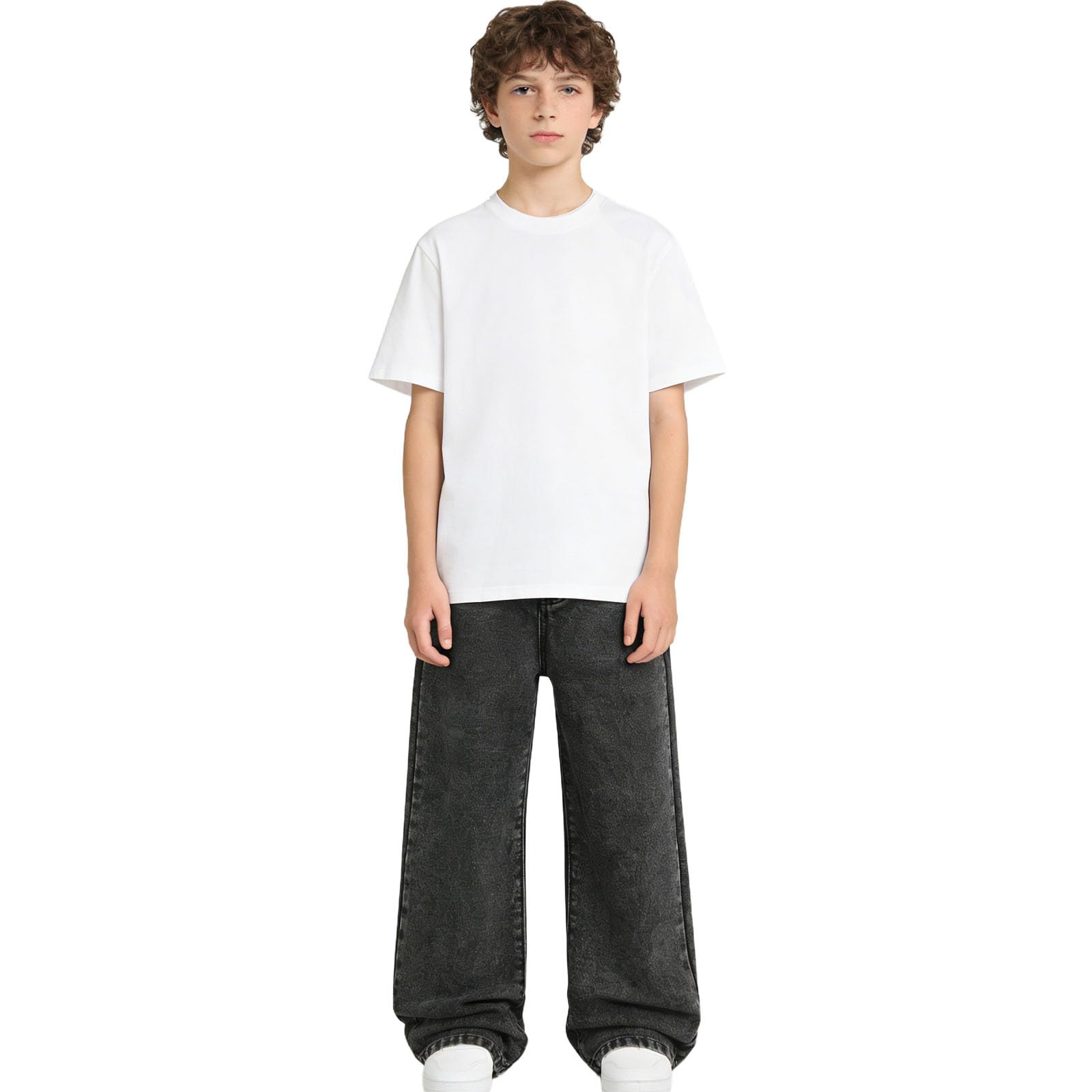Vaqueros Niña Niño Cintura Alta Pantalones Vaqueros Anchos para Niñas y Niños Adolescentes Casual Rectos Pantalon de Denim con Bolsillos Sueltos Moda Versátil Hiphop Ropa Streetwear 6-13 Años