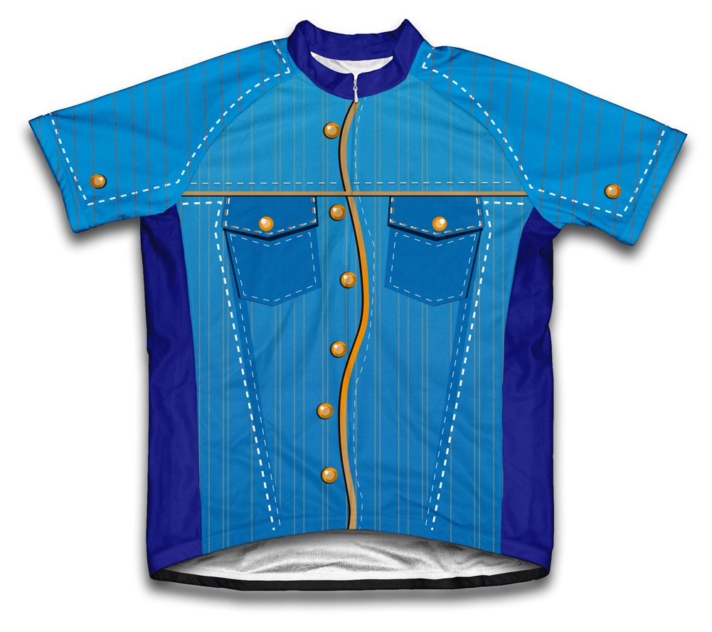 ScudoPro Blue Western Denim Short Sleeve Cycling Jersey for Youth - Size XS