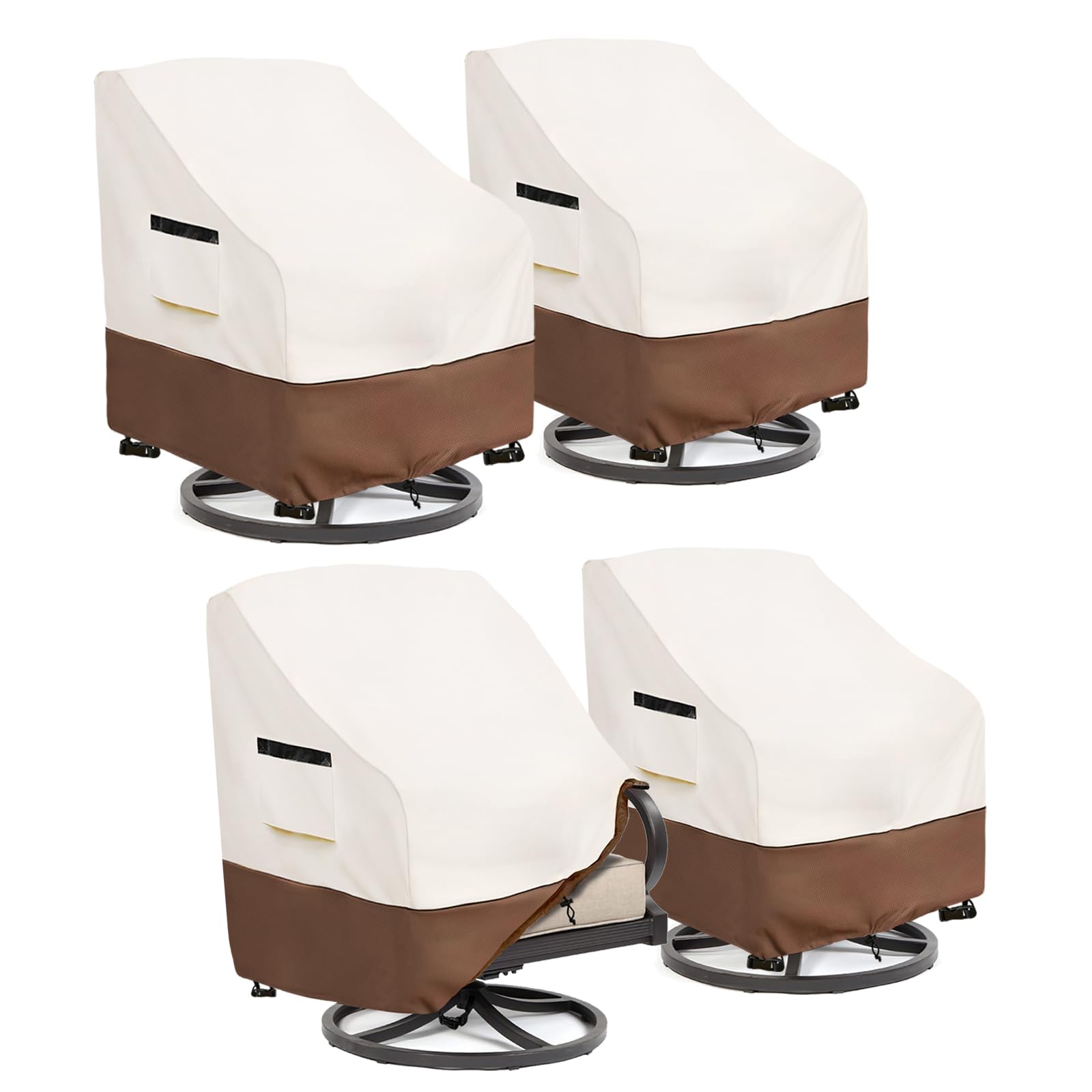 Patio Chair Covers 4 Pack,Swivel Lounge Chair Cover,Waterproof Heavy Duty Patio Furniture Covers for Outdoor Swivel Lounge Chair(35 W x 37 D x 38.5 H inches) Beige &amp; Brown