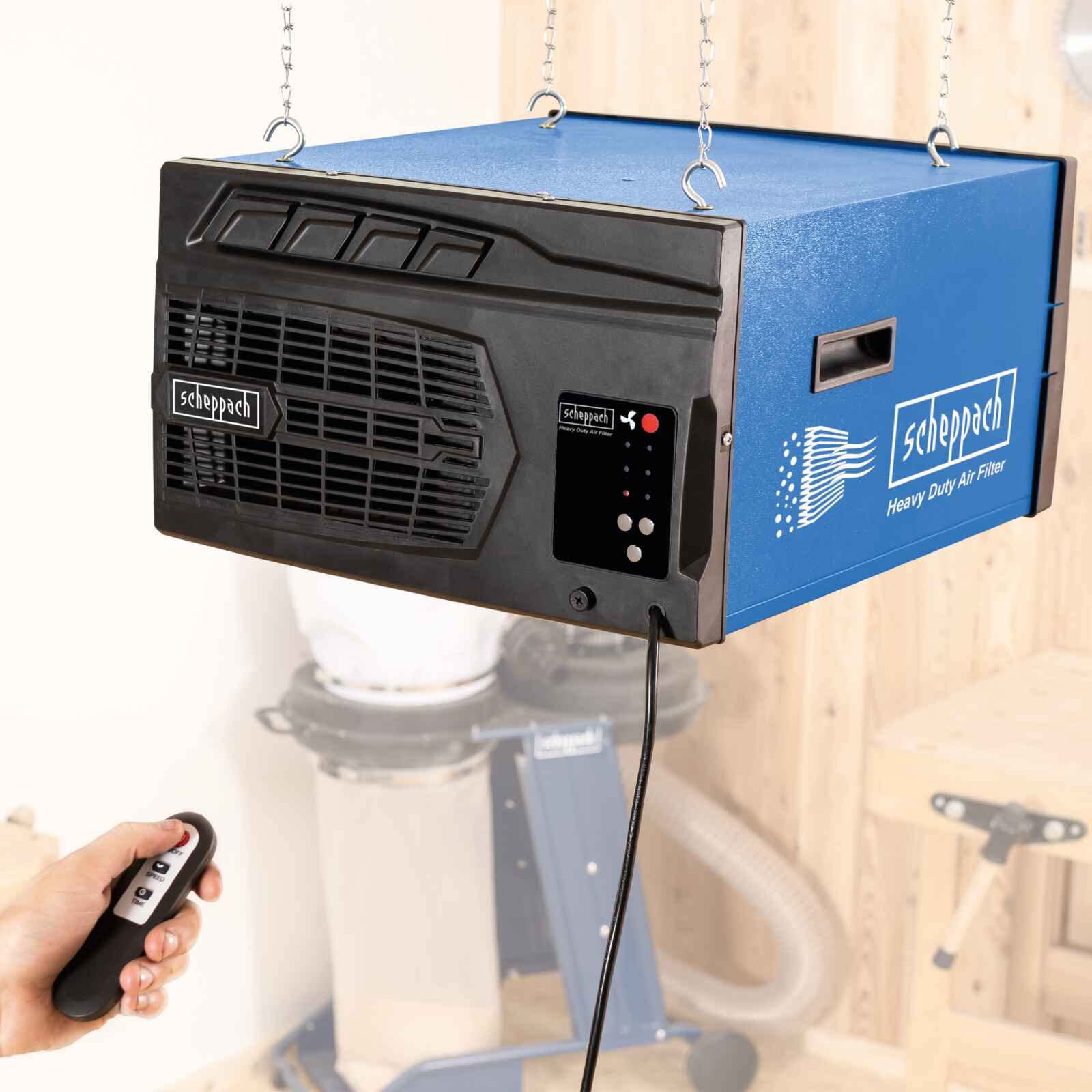 Scheppach Purificateur d'air HDA-14 | 740 m³/h de capacité | 740 m³/h de capacité | 3 Niveaux de Filtration jusqu'à 1 μm | Contrôle à distance | Pour atelier jusqu'à 400m²
