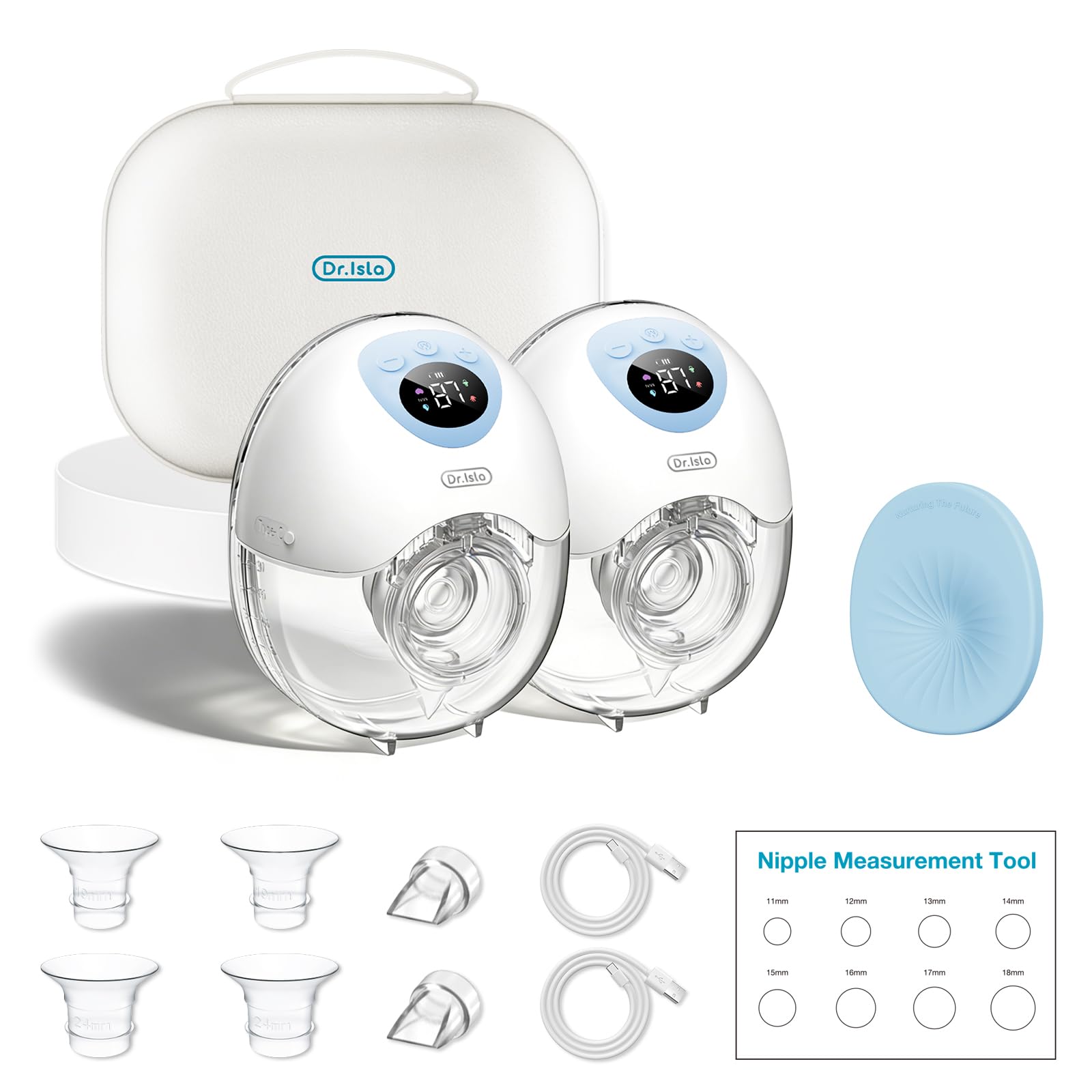 Dr.isla Elektrische Milchpumpe – leicht, tragbar und freihändig | 4 Modi und 36 Stufen, Smart Screen & Anti-Rückfluss, DoubleFit-Flansch für babyähnlichen Komfort, 2 Stück