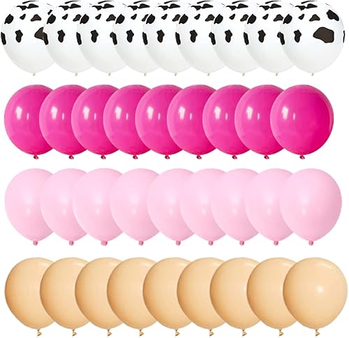 Miniatura 1 de Juego de globos de vaca color rojo rosa y rosa - 122 globos con estampado de vaca, guirnalda de arco de globos color nude para niña, cumpleaños de