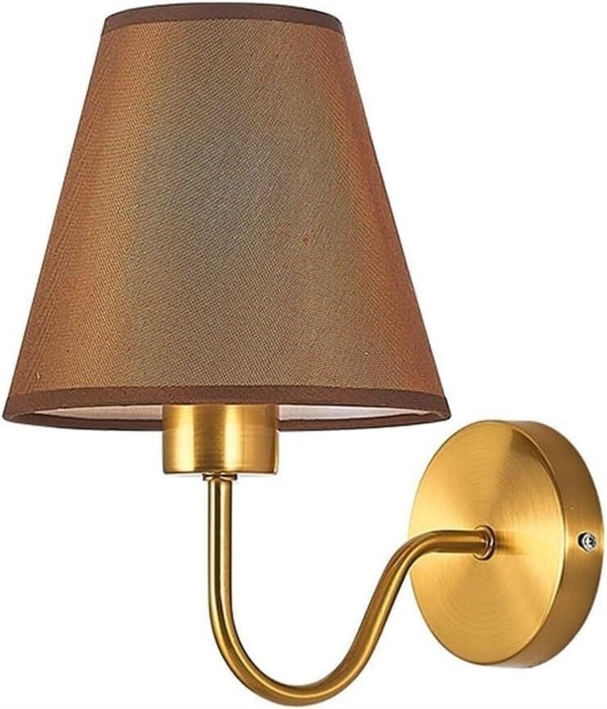 Jybnbbe Brown Vintage Wall Lamp With Pleated Fabric Lampshade, Rural Brass Decorative Wall Lamp,Light Fixture,