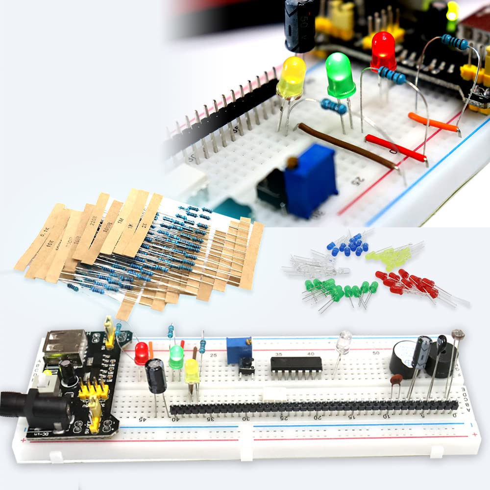 Zestaw Startowy do Komponentów Elektronicznych dla Początkujących z Płytą Protokołu, Potencjometrem, Modułem mocy, Kondensatorem Oporowym, zestaw do Nauki, Kompatybilny z Arduino, UNO R3
