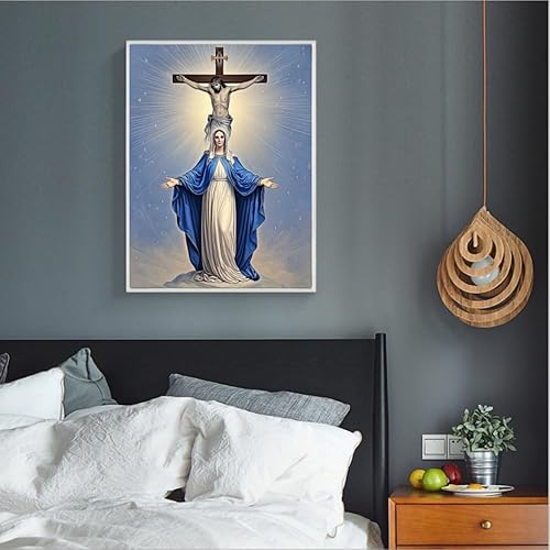Miniatura 5 de MaiYiYi Pintura de diamantes de Jesús por números, taladro redondo completo 5D, pintura de diamantes con puntada de Virgen María, cruz religiosa y