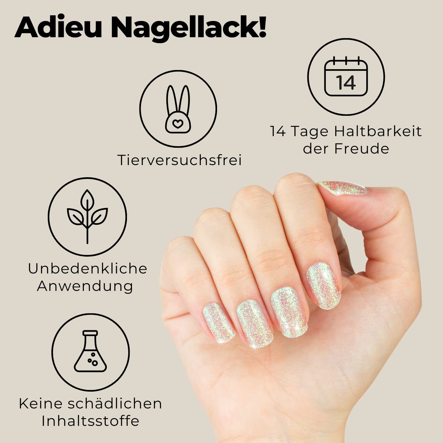 Miss Sophie Pellicola per unghie - "Born To Be A Unicorn", Brillantini, Transparent, Nail Wraps -24 pellicole per unghie autoadesive ultrasottili a lunga durata