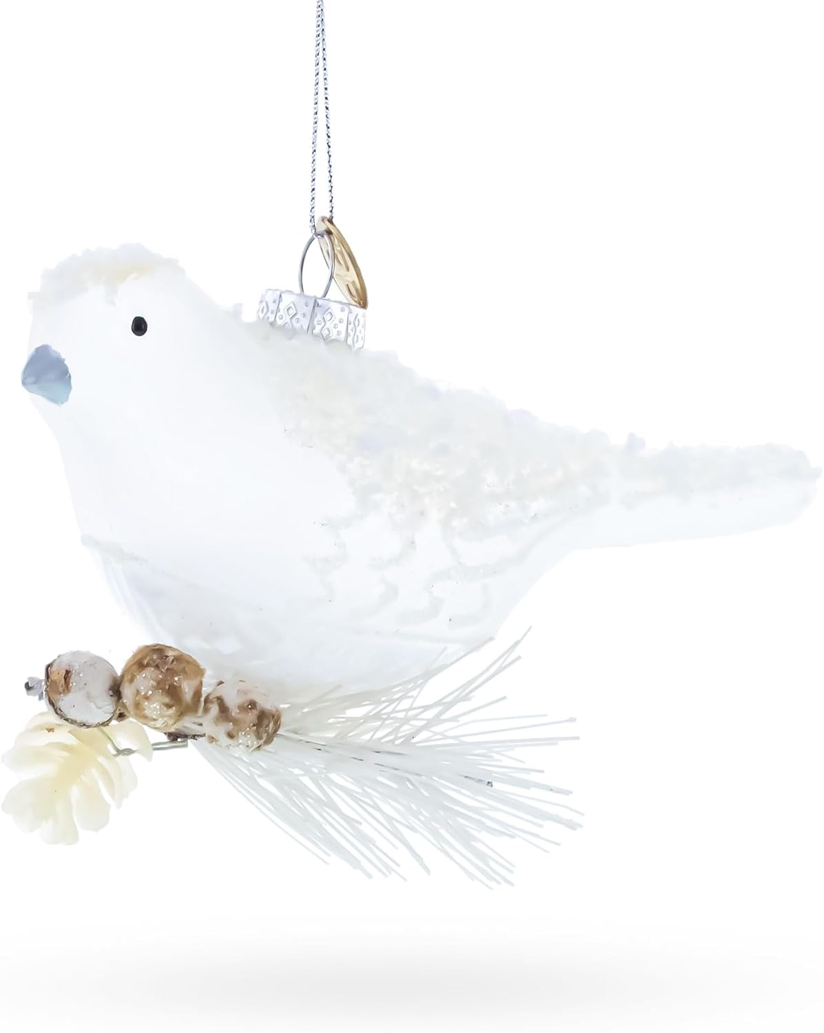 Frosted White Bird Glass Christmas Ornament