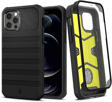Spigen ACS02951 iPhone 12 Pro Case, iPhone 12 Case, Case + Glass Film, US Military Standard Certified, Shockproof, Triple Layer Construction, Camera Protection, Scratch Resistant, Shock Absorbing, Geo Armor ACS02951 Black