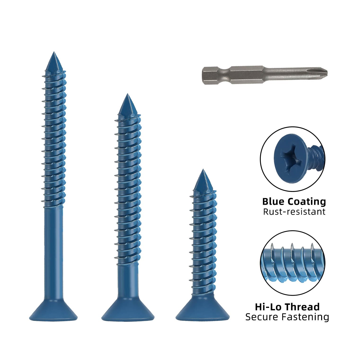 1/4" x 5" Concrete Screws, 50 PCS Blue Flat Head Concrete Screws Anchor Kit for Masonry, Cement, Block, Brick or Stucco