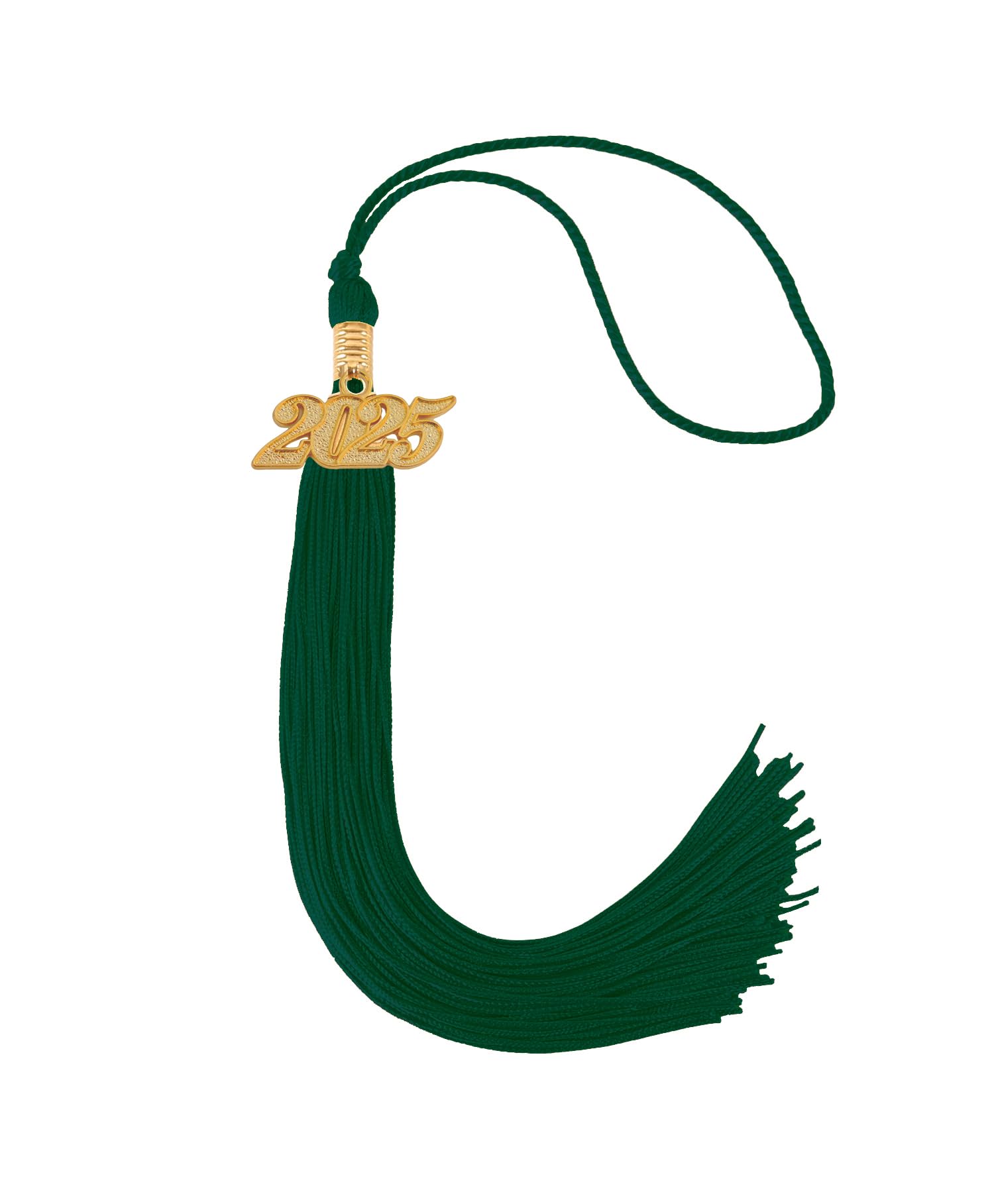 Graduation Single Color Tassel with Date Drop 2025(Green Tassel,Gold Charm)