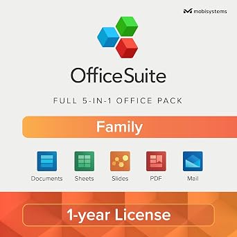 عائلة OfficeSuite - ترخيص لمدة عام واحد - المستندات والأوراق والشرائح و PDF والبريد والتقويم / 1 Windows & 2 Mobile Devices / 6 Users