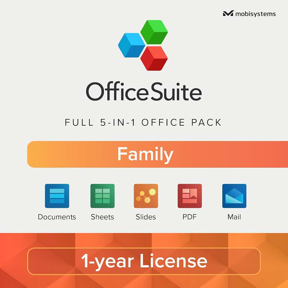OfficeSuite Family Compatible with Microsoft® Office Word® Excel® &amp; PowerPoint® and Adobe® PDF - 1 Year License for 1 Windows &amp; 2 Mobile Devices / 6 Users
