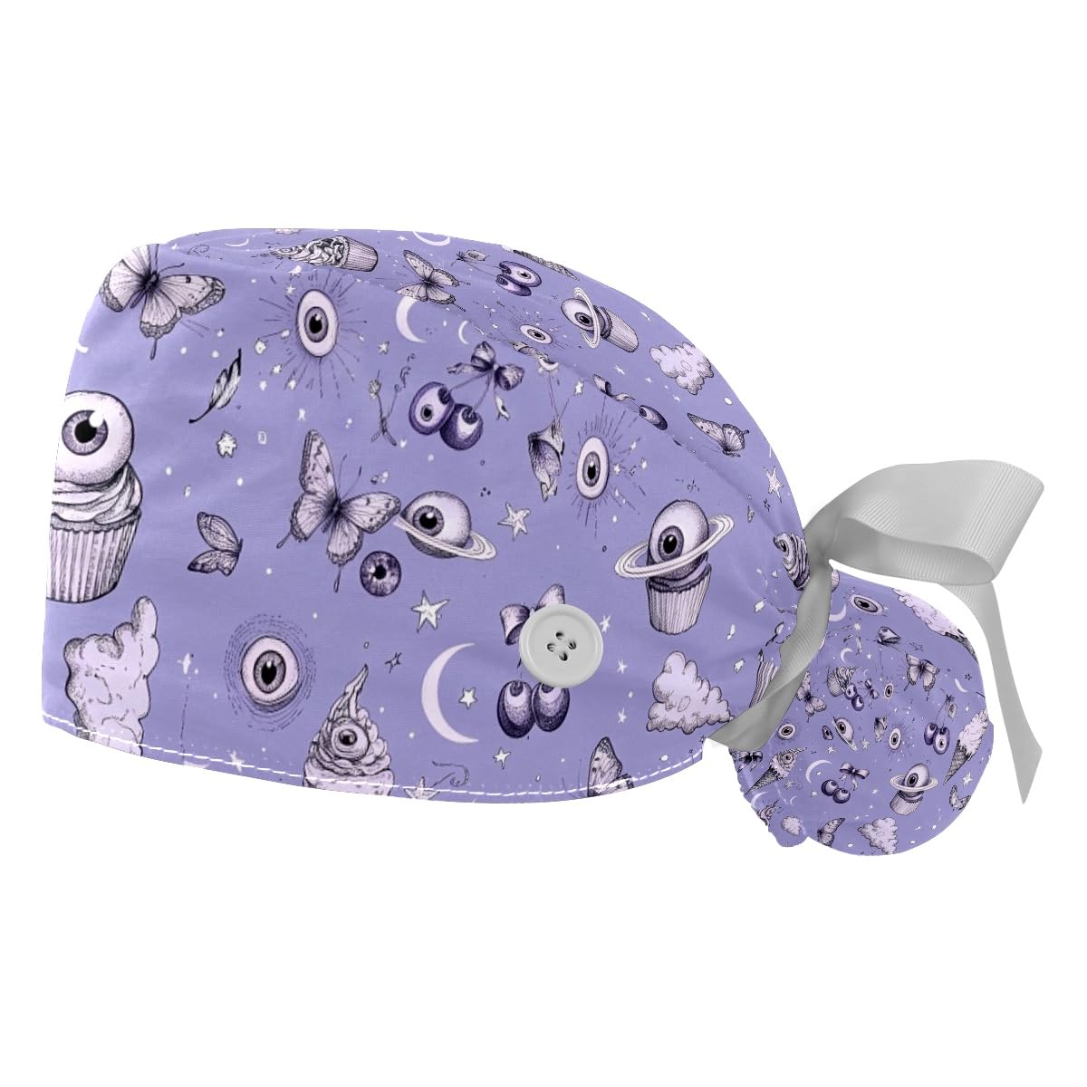 2 PCS Bouffant Cap with Button Ponytail Pouch Working Cap Sweatband Adjustable Surgical Cap Black and White Cow