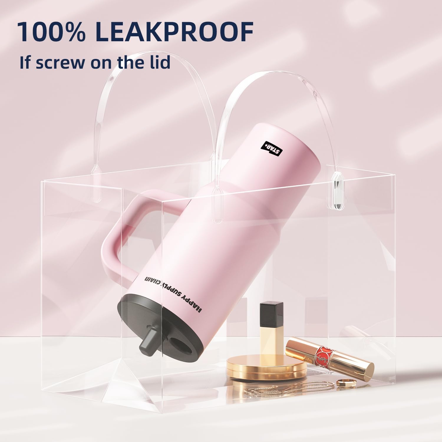 24 oz Tumbler with Lid and Straw, Stainless Steel Travel Coffee Mug with Handle, Resuable Insulated Water Bottle, Portable Ice Coffee Cup for Women, Pink - Image 2