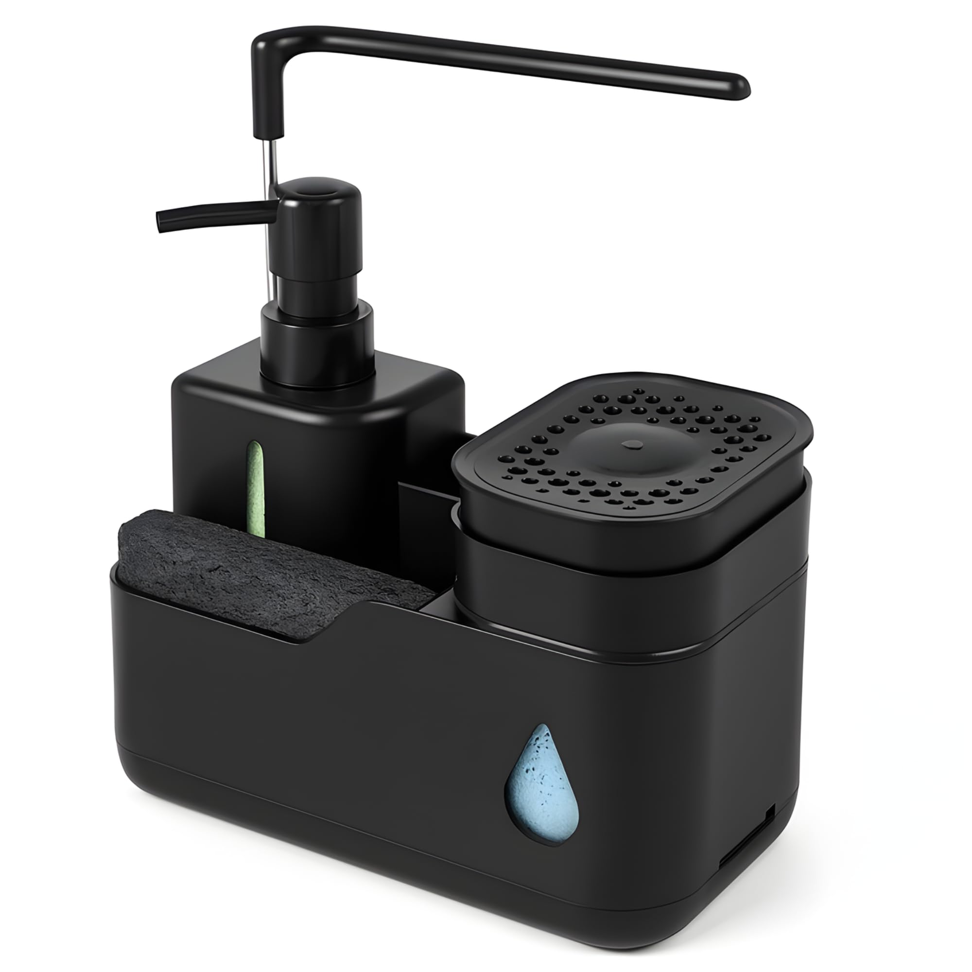 Dispensador Jabon Cocina - Dosificador Jabon Cocina - Jabonera Cocina - Organizador Cocina - Organizador Fregadero Cocina - Soporte Estropajo Fregadero (Negro)