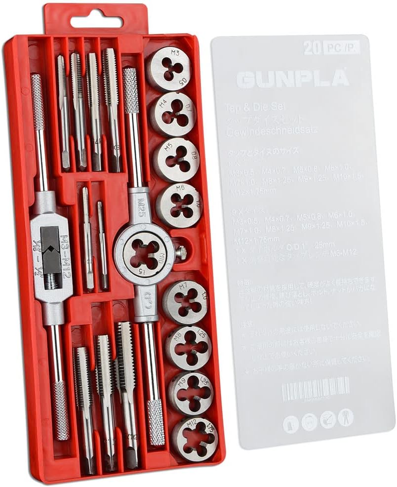 Gunpla Tap and Die Set 20 Pieces Tungsten Alloy Steel Metric Tap and