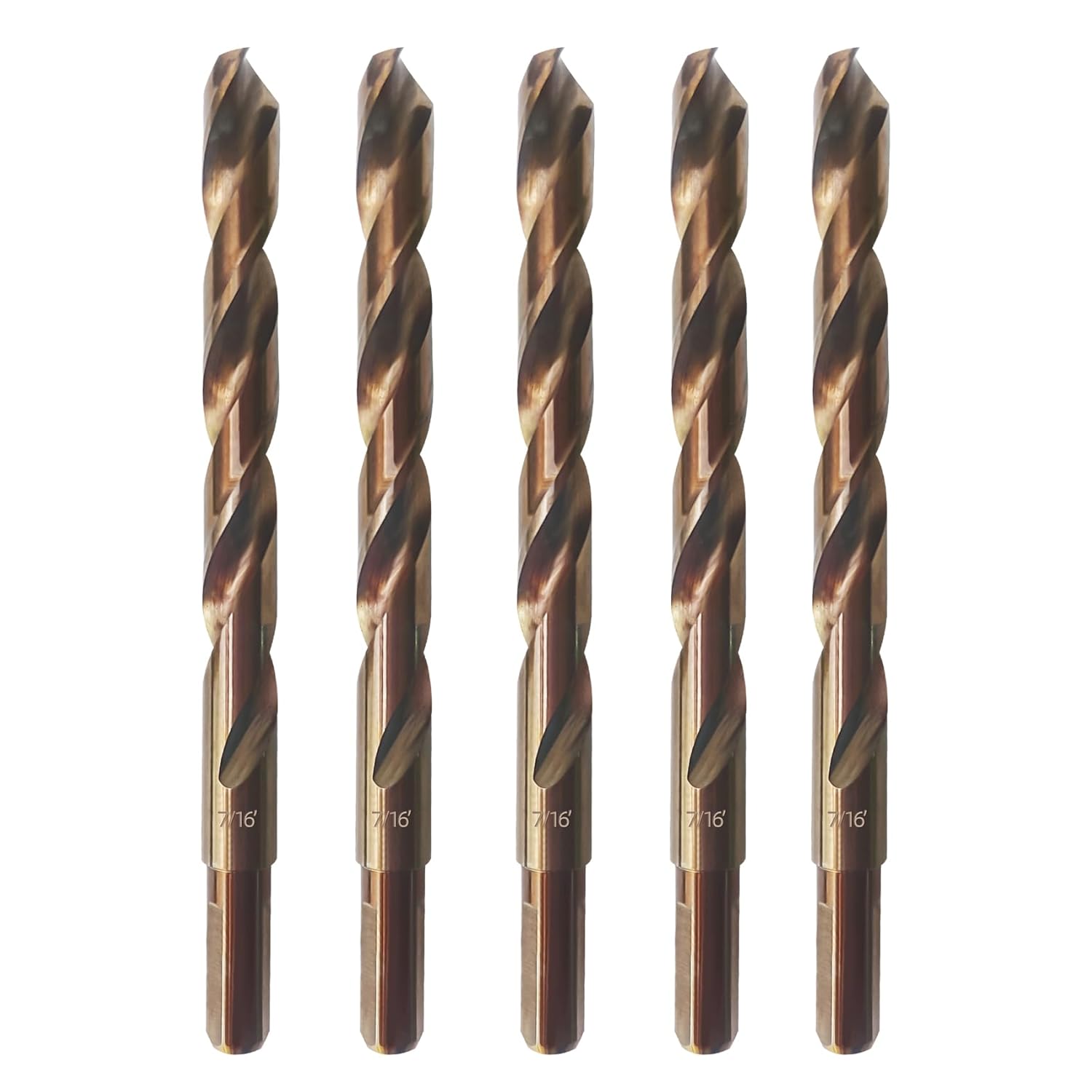 Cobalt Drill Bit 7/16" Twist Drill Bits, M35 High Speed Steel Jobber Length Drill Bit, 135 Degree Tip for Hard Metal, Stainless Steel, Cast Iron with Index Storage Case, Pack of 5 pcs